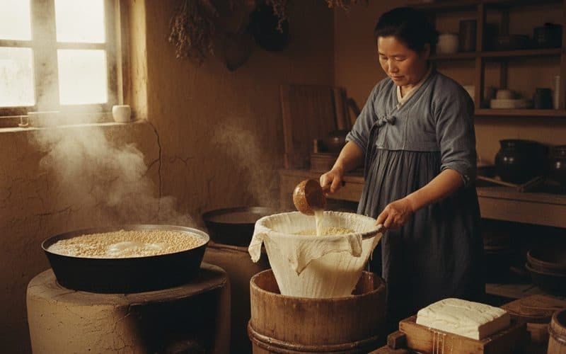Making tofu from soybeans