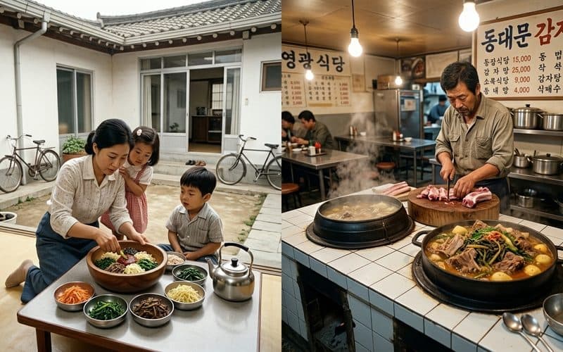 Korean woman making sujebi with wheat flour